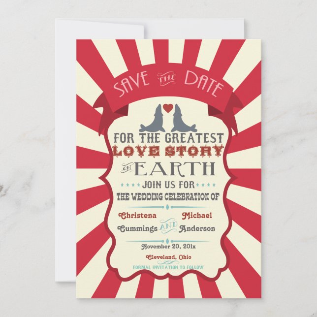 Vintage Retro Circus Save The Date Announcement (Front)