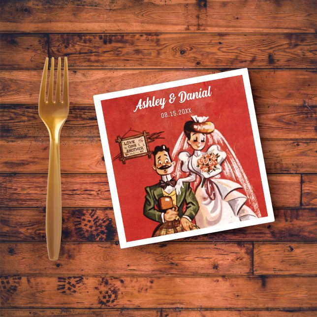 Vintage Retro Classic Bride Groom Rustic Wedding Napkin (Creator Uploaded)
