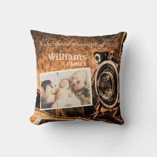 Vintage retro classic camera rustic custom family cushion