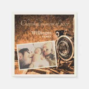 Vintage retro classic camera rustic custom family napkin