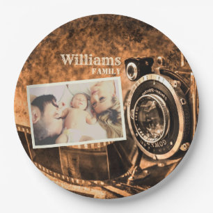 Vintage retro classic camera rustic custom family paper plate