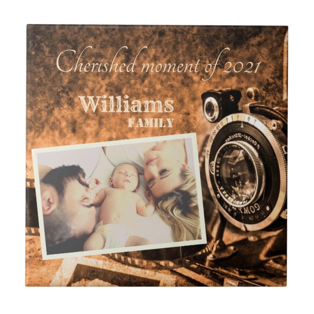 Vintage retro classic camera rustic custom family  tile (Front)