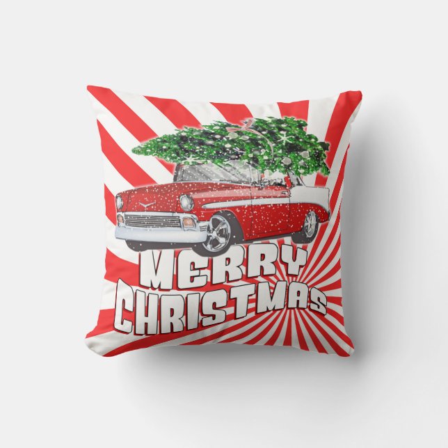 Vintage Retro Classic Car Christmas Cushion (Front)