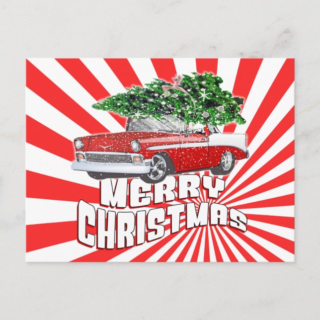 Vintage Retro Classic Car Christmas Postcard (Front)