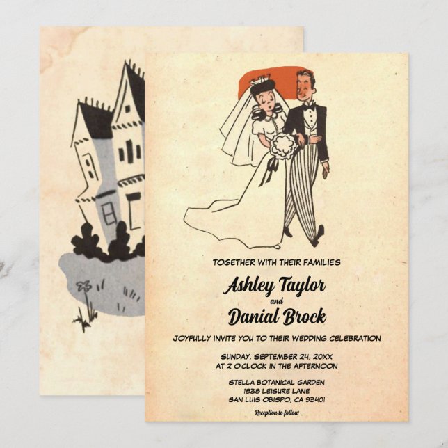 Vintage Retro Classic Old Romantic Rustic Wedding Invitation (Front/Back)