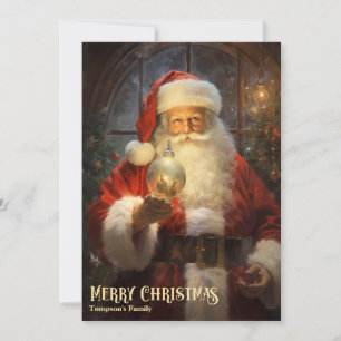 Vintage retro classic Santa Claus with snow globe Holiday Card