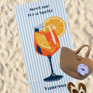 Vintage Retro Cocktail Blue Stripes Custom Beach T Towel