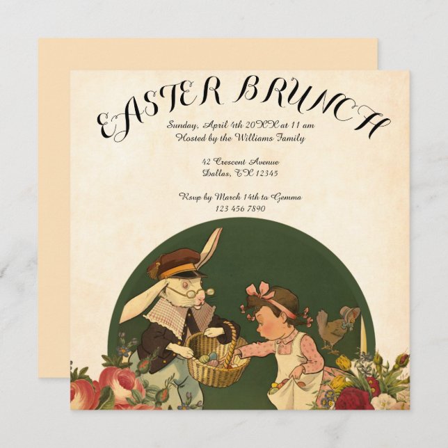 Vintage Retro Collage Easter Brunch Invitation (Front/Back)