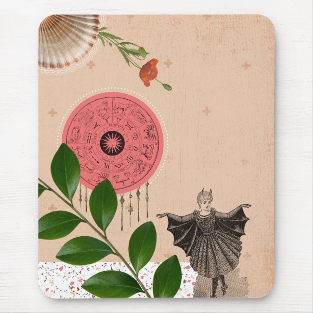 Vintage Retro Collage Pink Fun Unique Mouse Mat (Front)