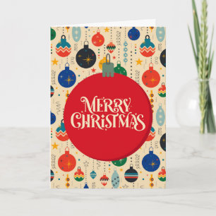 Vintage Retro Colorful Christmas Ornaments Holiday Card