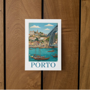 Vintage Retro Colorful Porto Portugal Travel Postcard