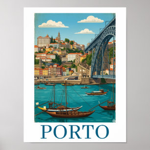 Vintage Retro Colorful Porto Portugal Travel Poster