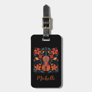 Vintage Retro Colors Wildflower Boho Floral Violin Luggage Tag