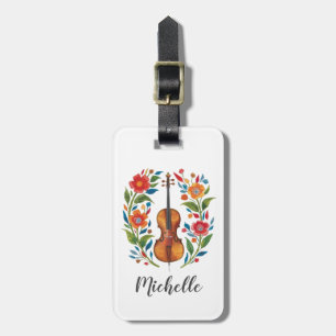 Vintage Retro Colors Wildflower Boho Floral Violin Luggage Tag