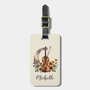Vintage Retro Colors Wildflower Boho Floral Violin Luggage Tag