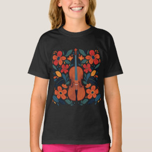 Vintage Retro Colors Wildflower Boho Floral Violin T-Shirt