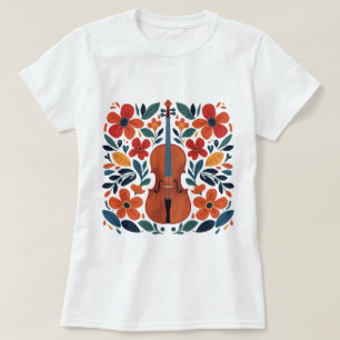Vintage Retro Colors Wildflower Boho Floral Violin T-Shirt