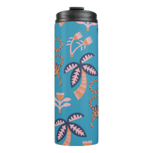 vintage retro colour tiger, palm tree, flower seam thermal tumbler