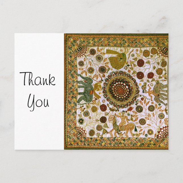 Vintage Retro Colourful Bengali Elephant Pattern Postcard (Front)