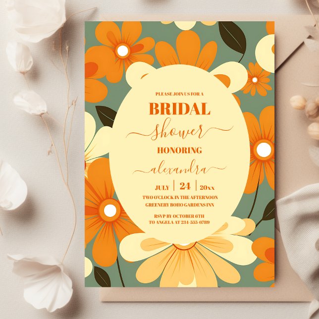 Vintage Retro Colourful Floral Bridal Shower Invitation (Creator Uploaded)