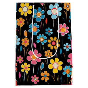 Vintage Retro Colourful Floral Medium Gift Bag