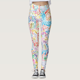 Vintage Retro Colourful Leafy Floral Illustration Leggings