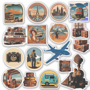 Vintage Retro Colours Watercolor Travel Stickers