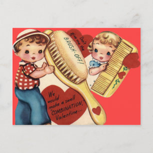 Vintage Retro Comb & Brush Valentine Card