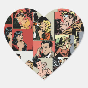 Vintage retro comic love story heart sticker