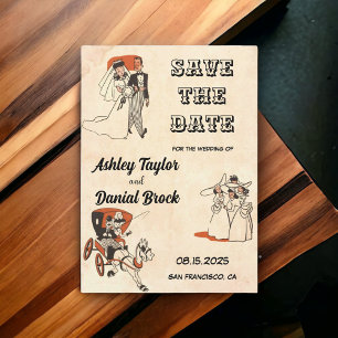 Vintage retro comic-themed Wedding Save the Date I Invitation