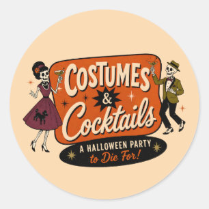 Vintage Retro Costumes & Cocktails Halloween Party Classic Round Sticker