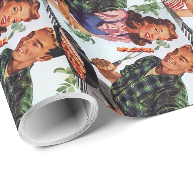 Vintage Retro Couple BBQ Wrapping Paper (Roll Corner)
