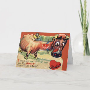 Vintage Retro cow Valentine Card