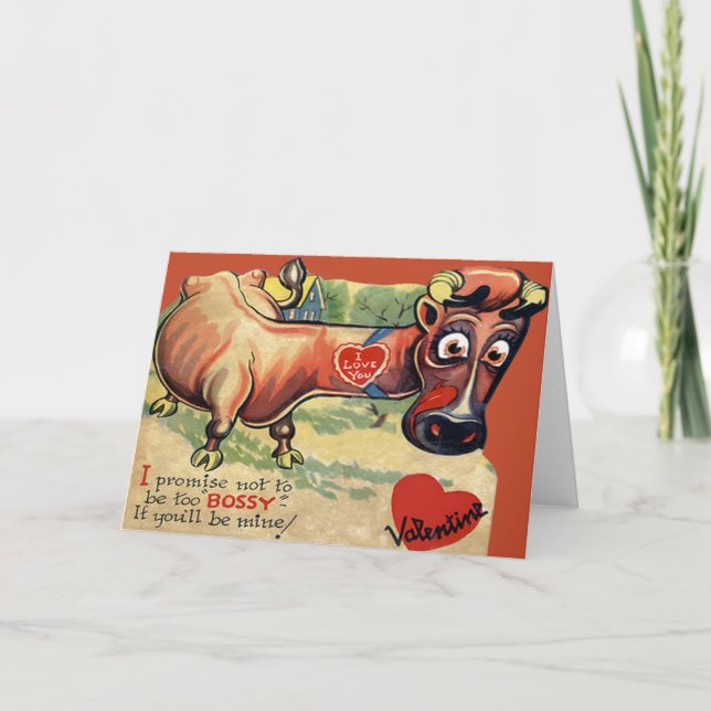 Vintage Retro cow Valentine Card (Front)