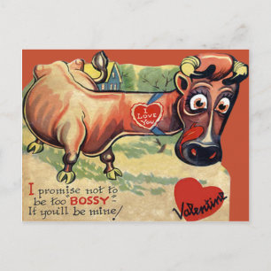 Vintage Retro cow Valentine Card