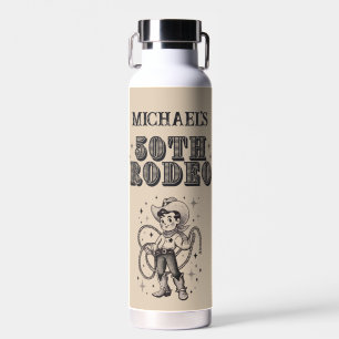 Vintage Retro Cowboy Rodeo 50th Birthday Party Water Bottle