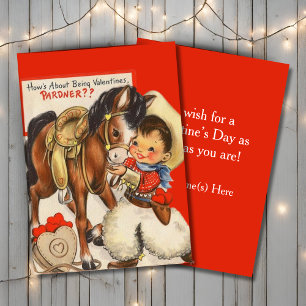 Vintage Retro Cowboy with Pony Custom Valentine Holiday Card