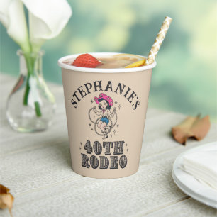 Vintage Retro Cowgirl 40th Birthday Party  Paper Cups