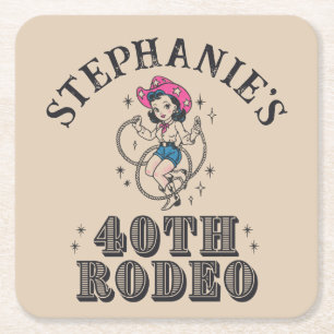 Vintage Retro Cowgirl 40th Birthday Party Square Paper Coaster