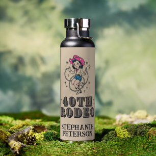 Vintage Retro Cowgirl 40th Birthday Party Water Bottle