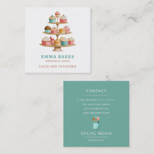 Vintage Retro Cupcake Stand Bakery Pastry Chef  Square Business Card