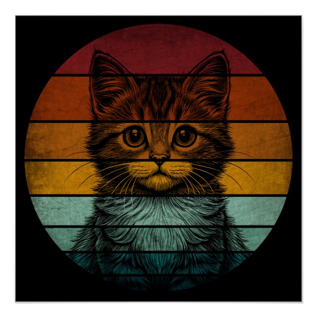 Vintage Retro Cute Cat Poster (Front)