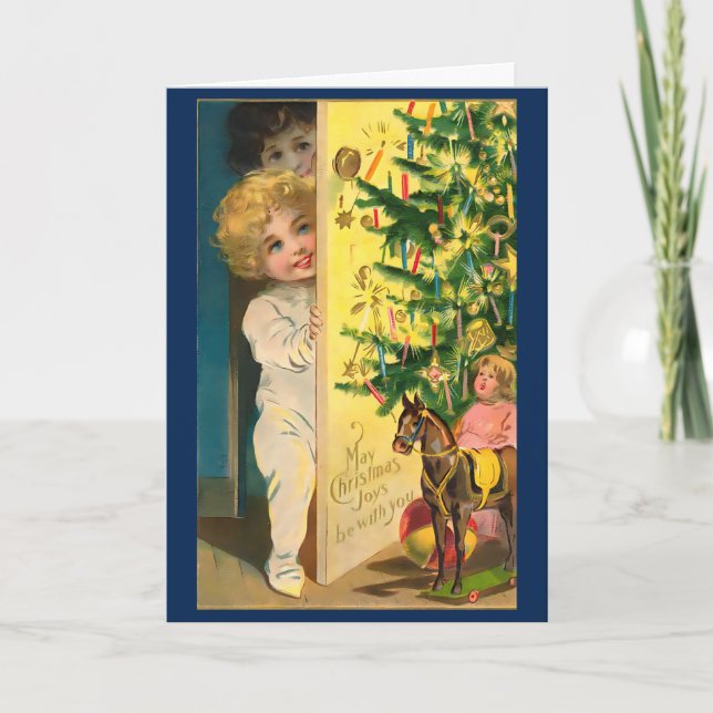 Vintage Retro Cute Chirstmas Kids Custom Message Card (Front)