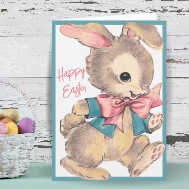 Vintage Retro Cute Easter Bunny Custom Holiday Card (Creator Uploaded)