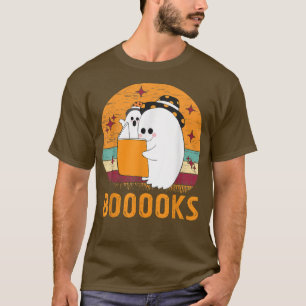 Vintage Retro Cute Ghost Book Reading Halloween Te T-Shirt