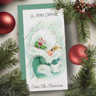 Vintage Retro Cute Girl In Snow Custom Christmas Holiday Card