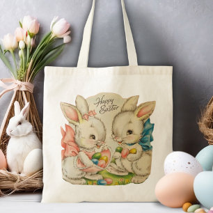 Vintage Retro Cute Happy Easter Bunnies Tote Bag