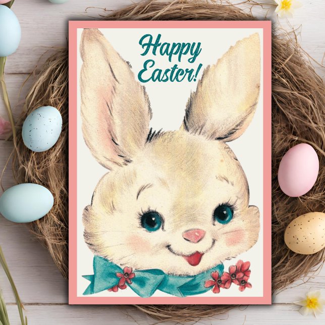 Vintage Retro Cute Happy Easter Bunny Card (Vintage Retro Cute Happy Easter Bunny Card)