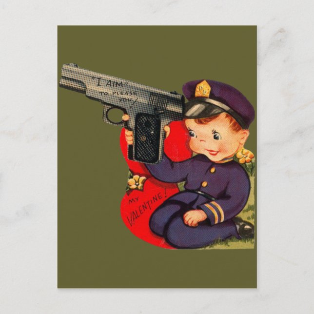 Vintage Retro Cute Police Officer Valentine Card (Front)