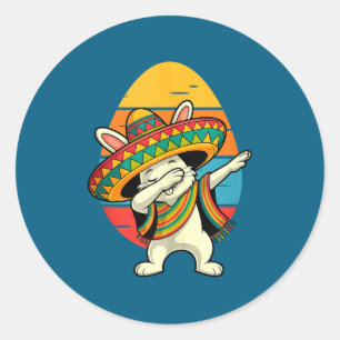 Vintage retro dabbing bunny mexican easter classic round sticker